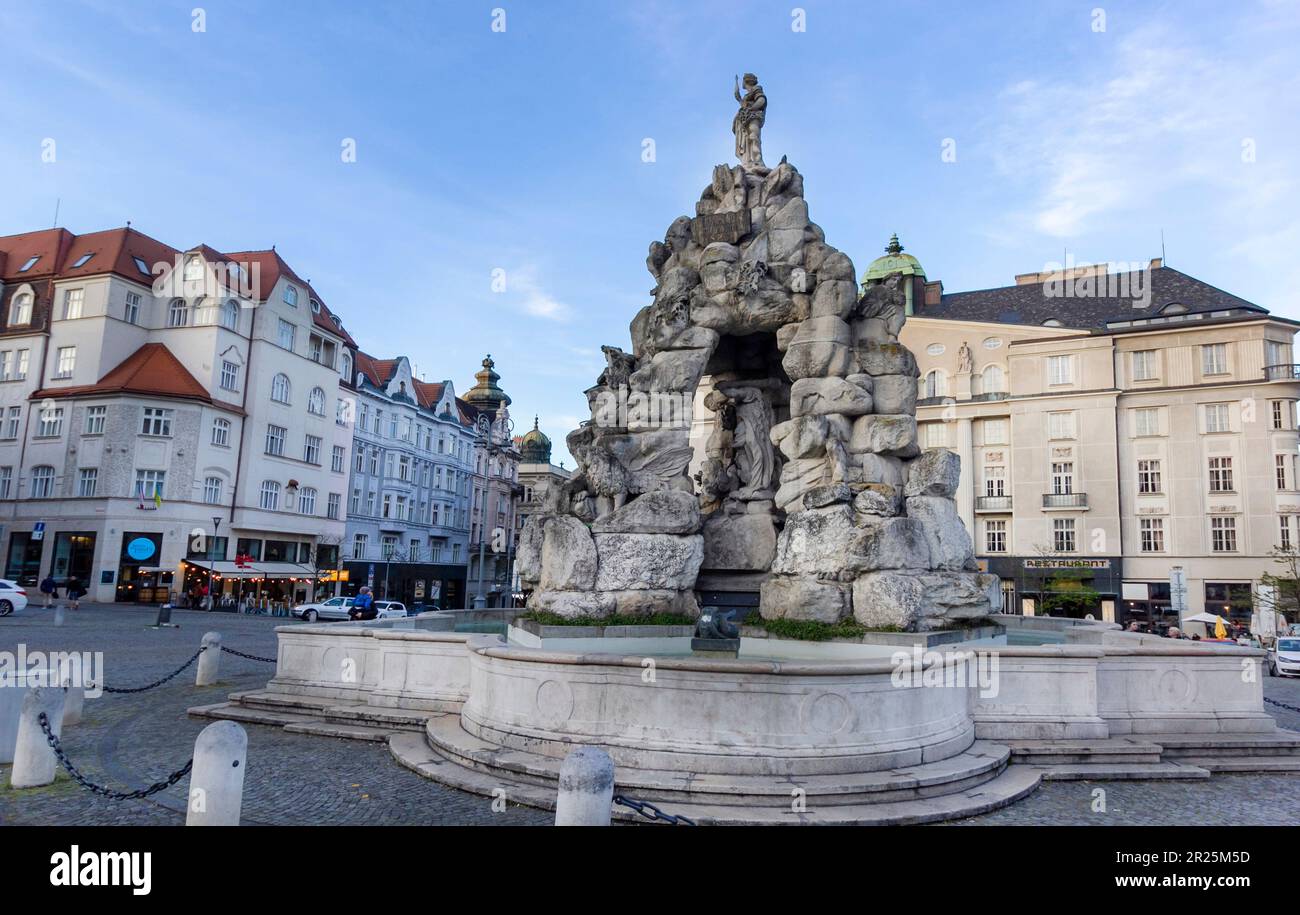 Brno Repubblica Ceca - 8 maggio 2023: Fontana barocca Parnaso Foto Stock