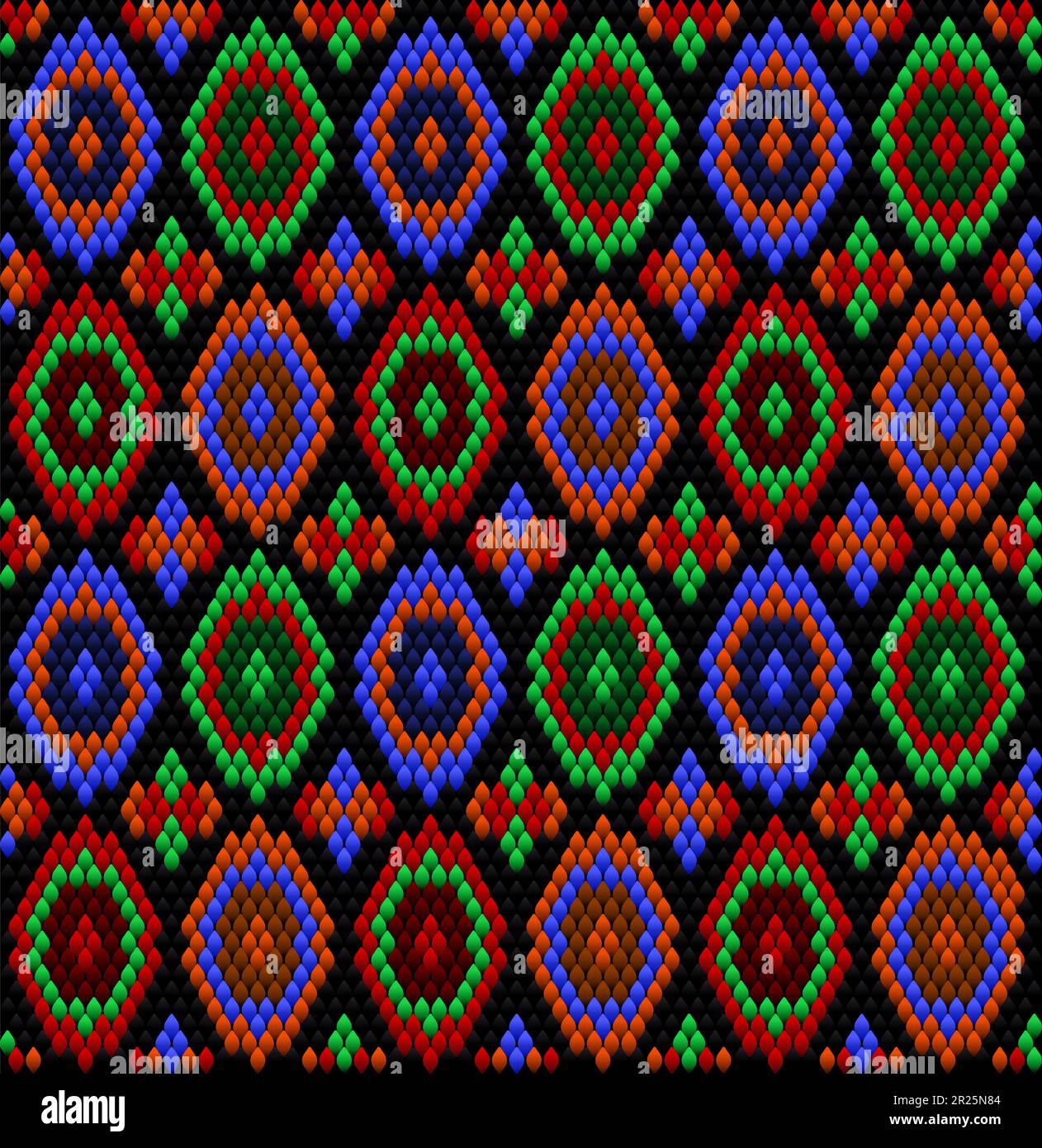 Ornamento, mosaico, etnico, modello folcloristico. È realizzato in colori luminosi, succosi e perfettamente coordinati. Illustrazione Vettoriale