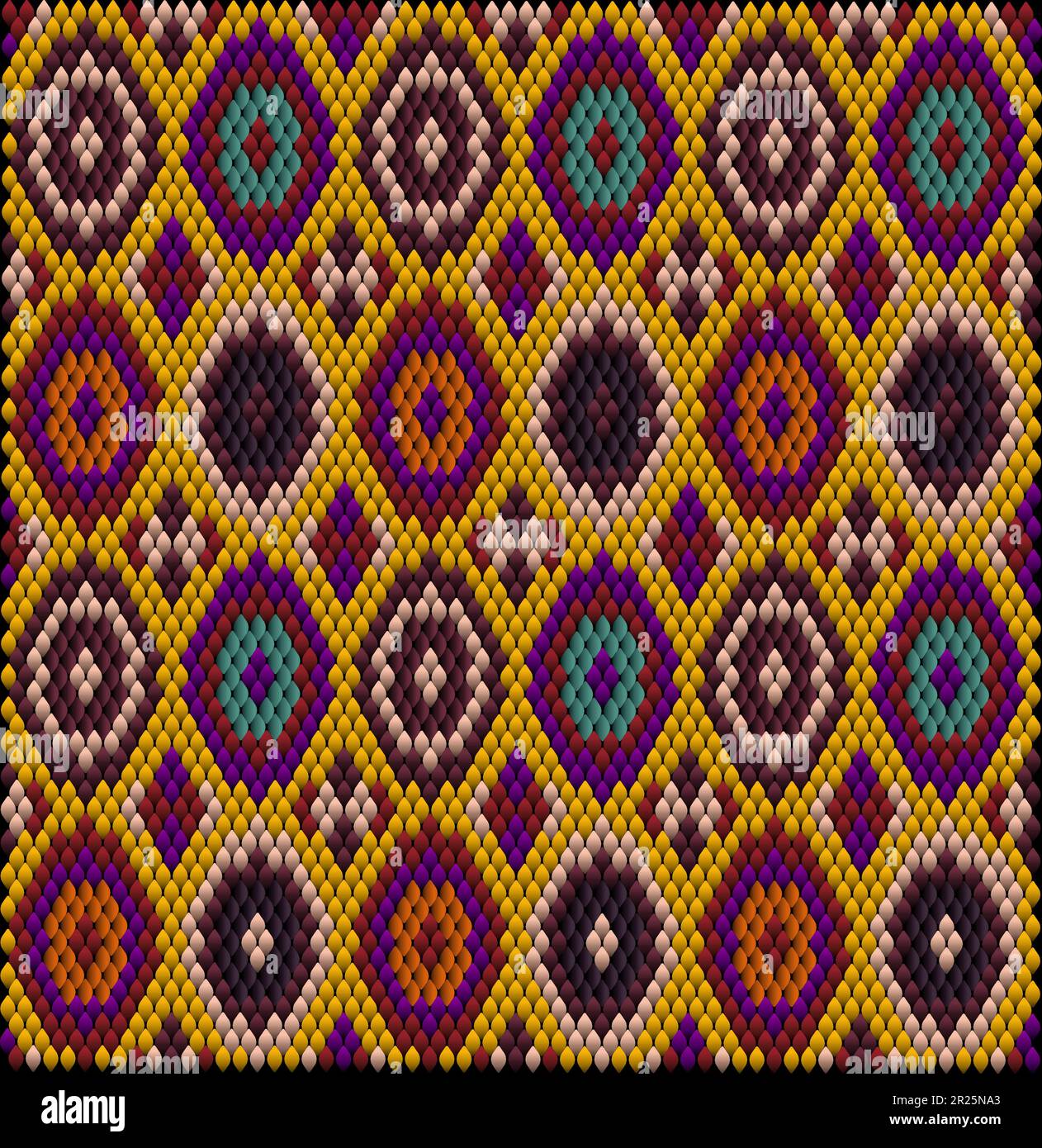 Ornamento, mosaico, etnico, modello folcloristico. È realizzato in colori luminosi, succosi e perfettamente coordinati. Illustrazione Vettoriale