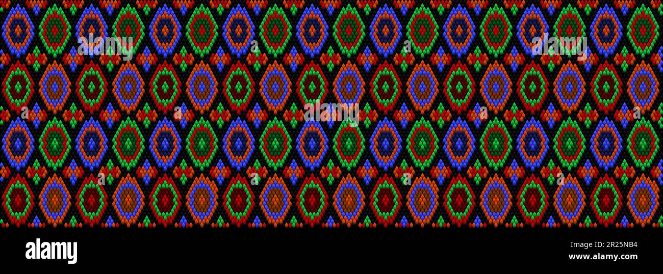 Ornamento, mosaico, etnico, modello folcloristico. È realizzato in colori luminosi, succosi e perfettamente coordinati. Illustrazione Vettoriale