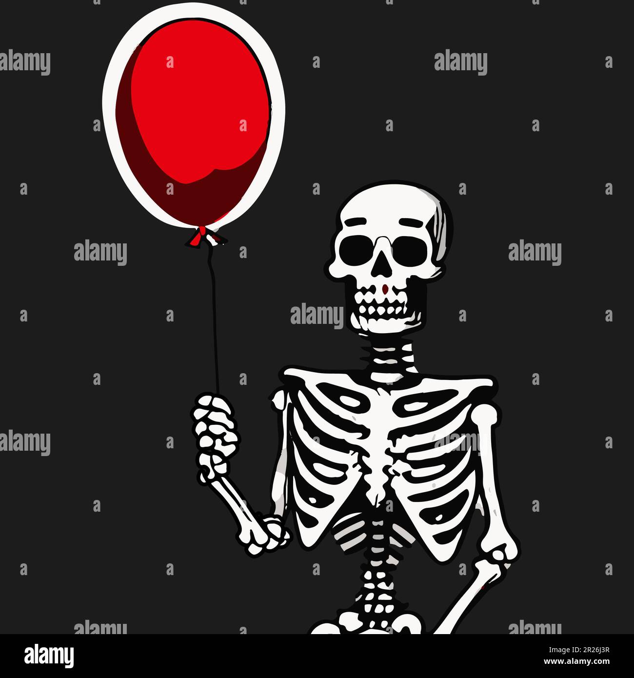 scheletro che tiene un palloncino Foto Stock