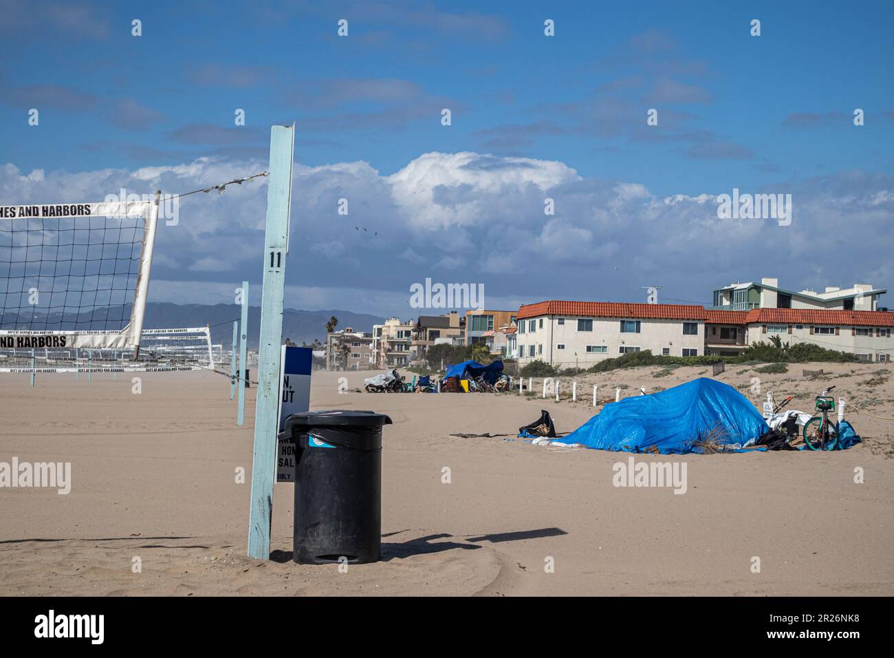 Campo senza casa sulla spiaggia, Playa del Rey, Los Angeles, California Foto Stock