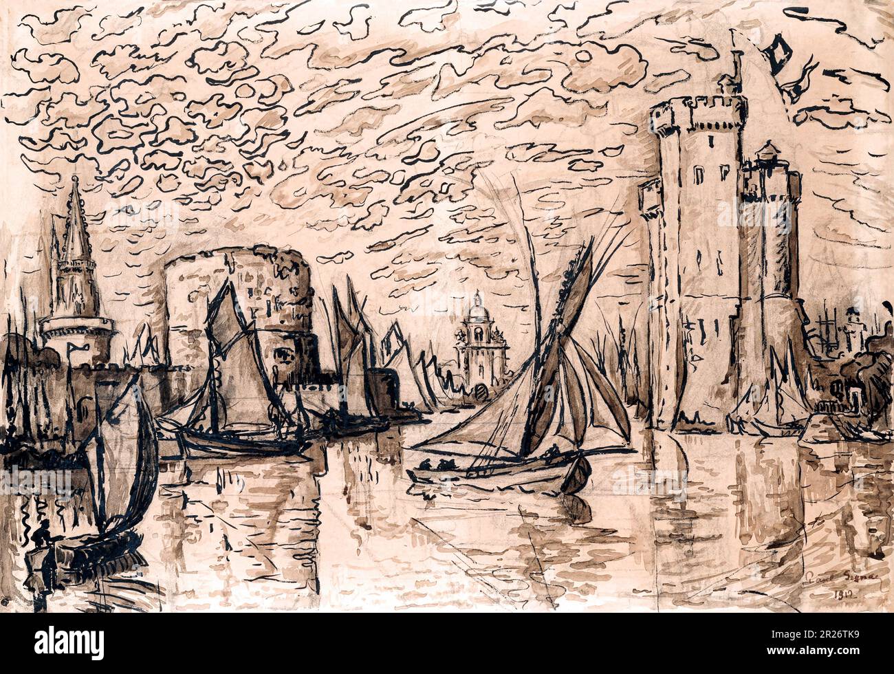 La Rochelle disegno in alta risoluzione di Paul Signac. Originale dal Museo MET. Foto Stock