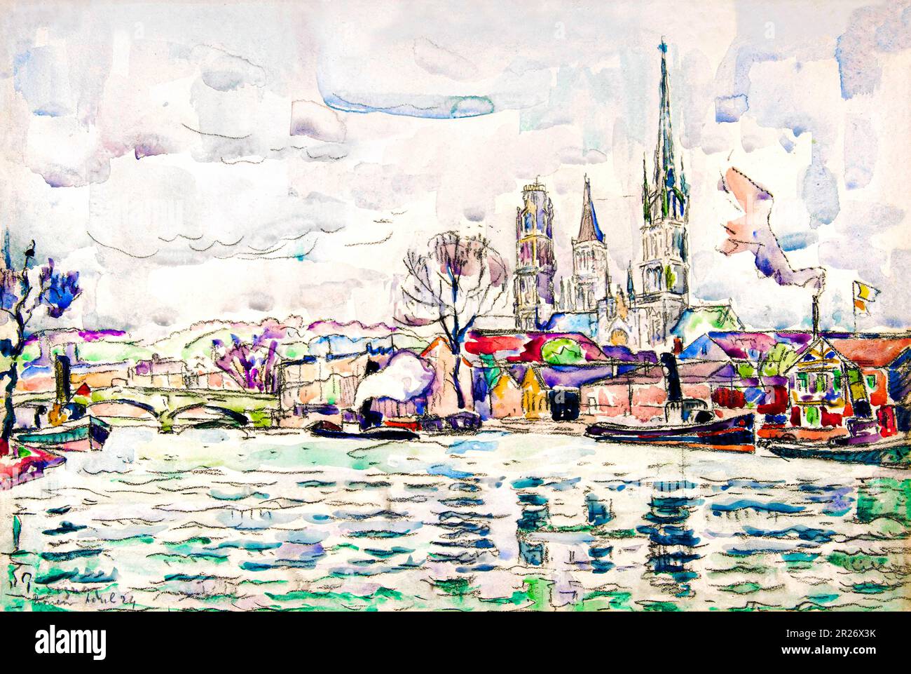 River scene: Rouen dipinto ad alta risoluzione di Paul Signac. Originale dal Museo MET. Foto Stock