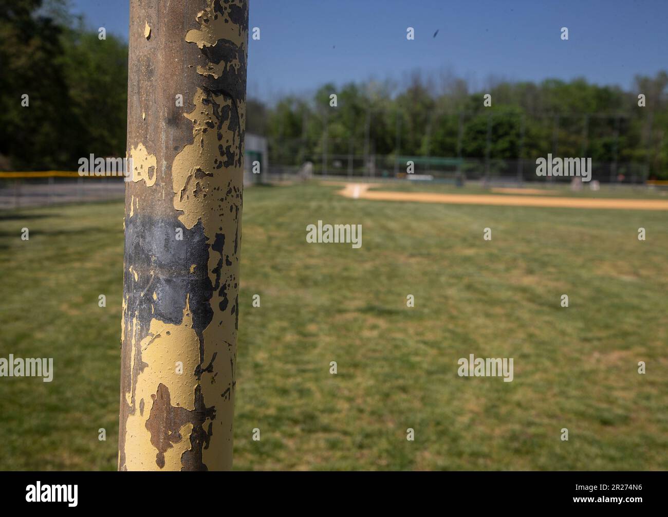 Palo di fallo in un campo da baseball Foto Stock