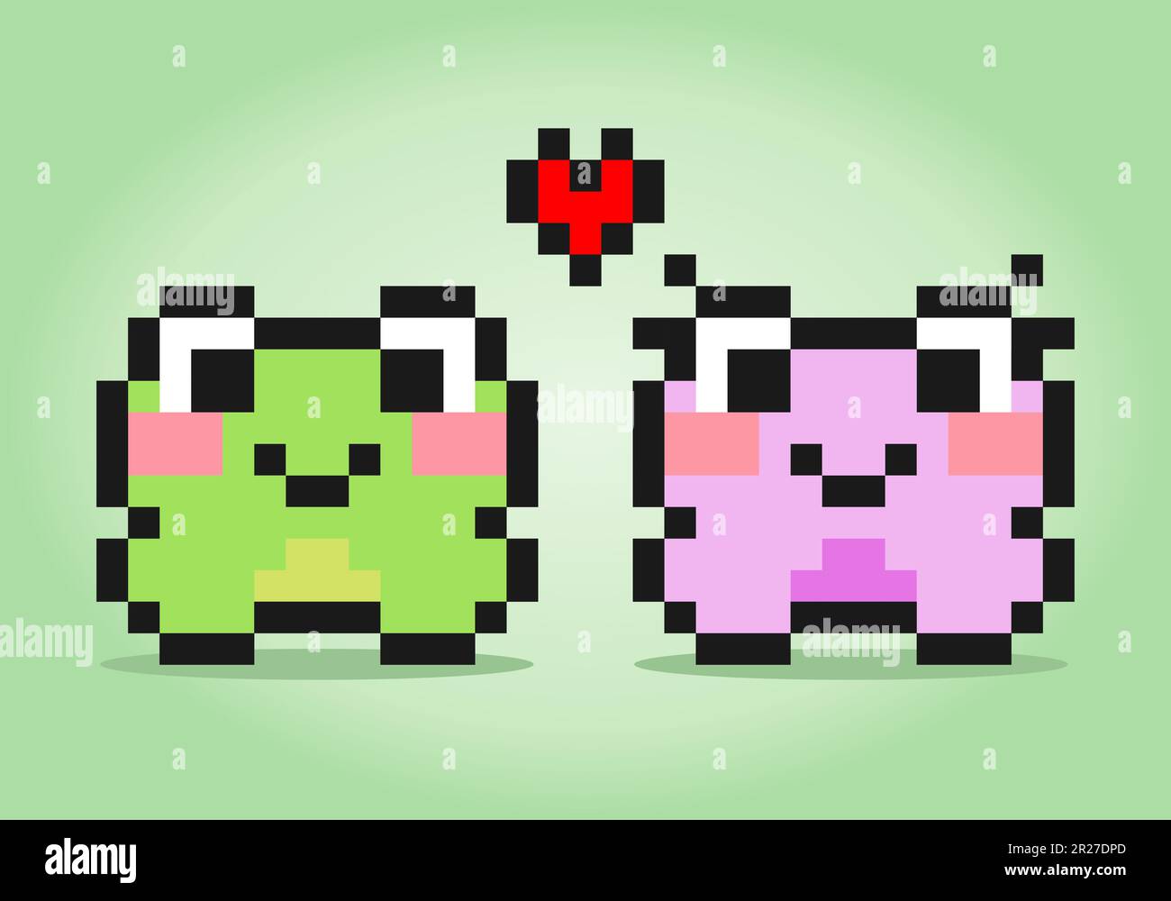 8 bit pixel di coppia rana innamorato. Illustrazione Animal in Vector per il cross-stitch e le risorse di gioco. Illustrazione Vettoriale