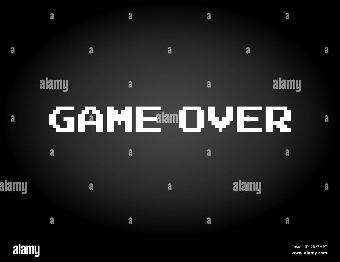 testo a 8 bit pixel, game over. Icona di sfondo per le risorse di gioco nelle illustrazioni vettoriali. Illustrazione Vettoriale