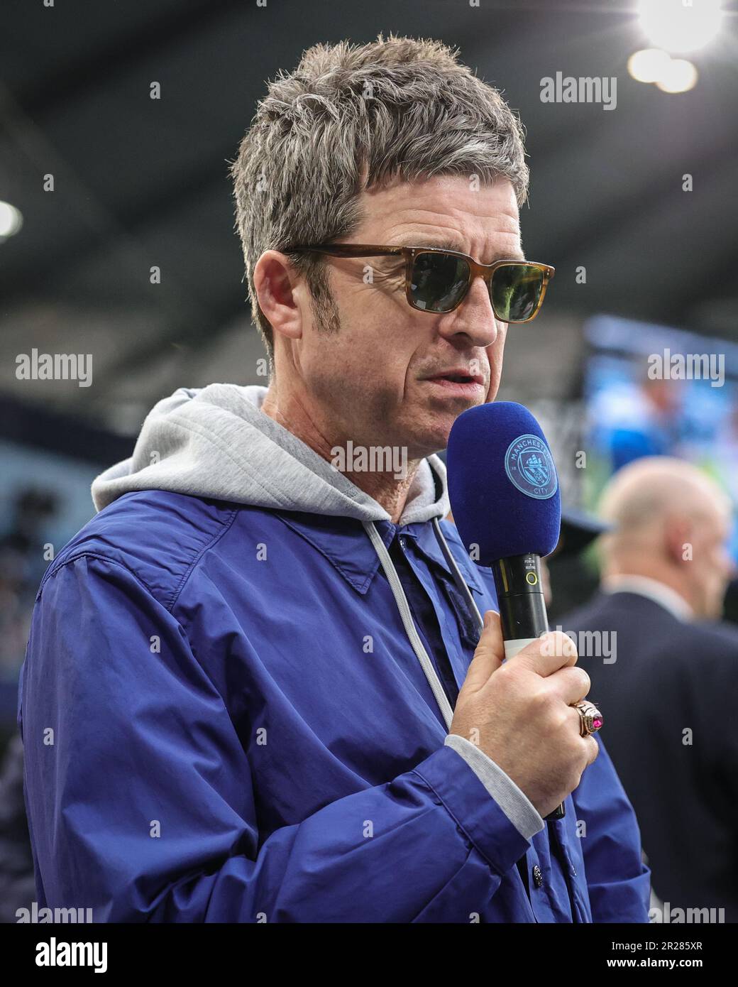 Noel Gallagher partecipa alla semifinale della UEFA Champions League seconda tappa Manchester City vs Real Madrid all'Etihad Stadium, Manchester, Regno Unito, 17th maggio 2023 (Foto di Mark Cosgrove/News Images) Foto Stock