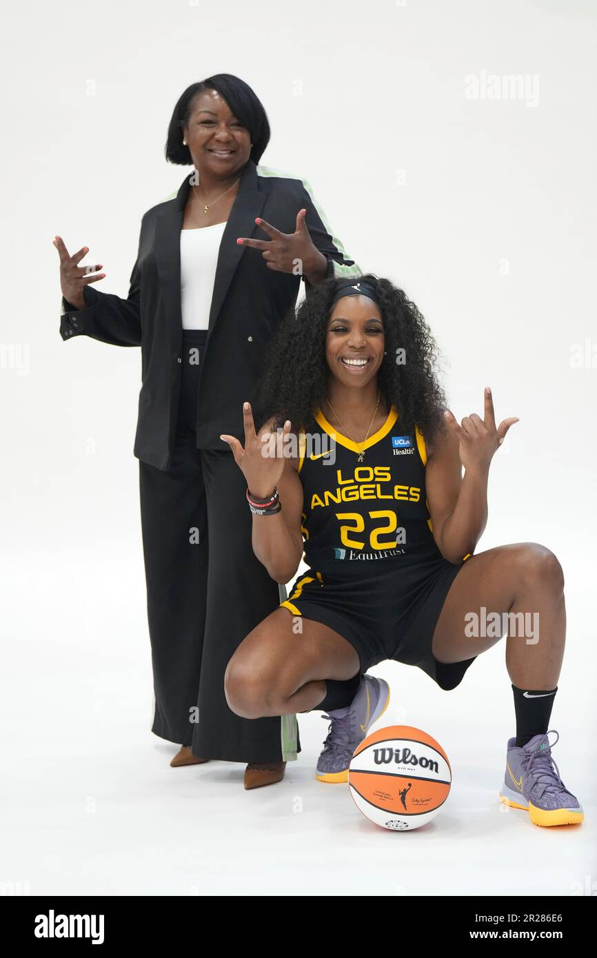 LA Sparks forward Reshanda Gray (22) and trainer Dr. Courtney Watson