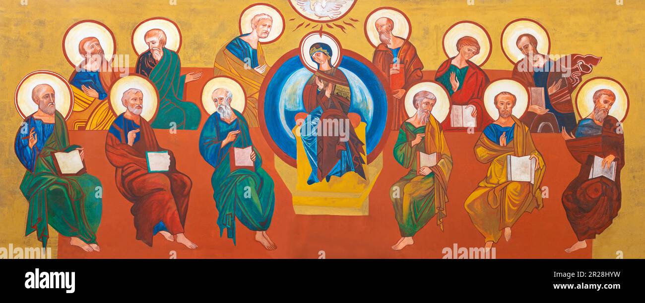 NAPOLI, ITALIA - 24 APRILE 2023: L'icona moderna della Pentecoste nella chiesa di San vitale Martire dal 20. cent. Foto Stock