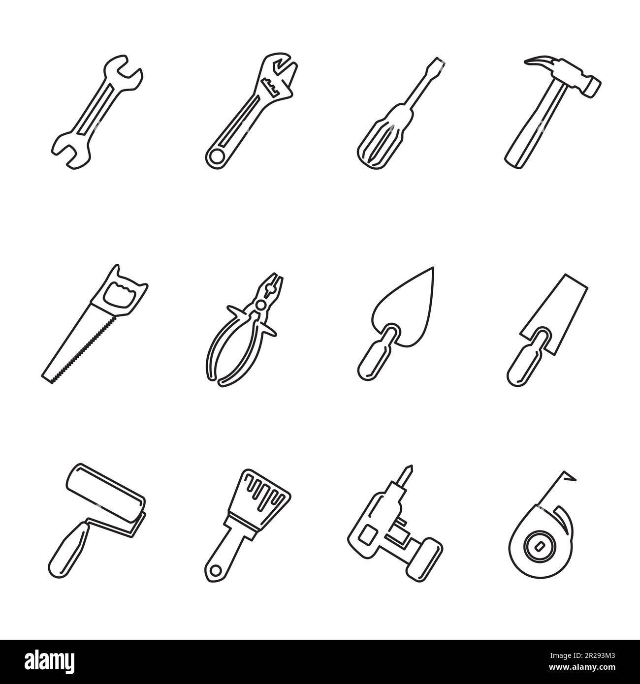 delineare il set di simboli degli attrezzi di riparazione Illustrazione Vettoriale