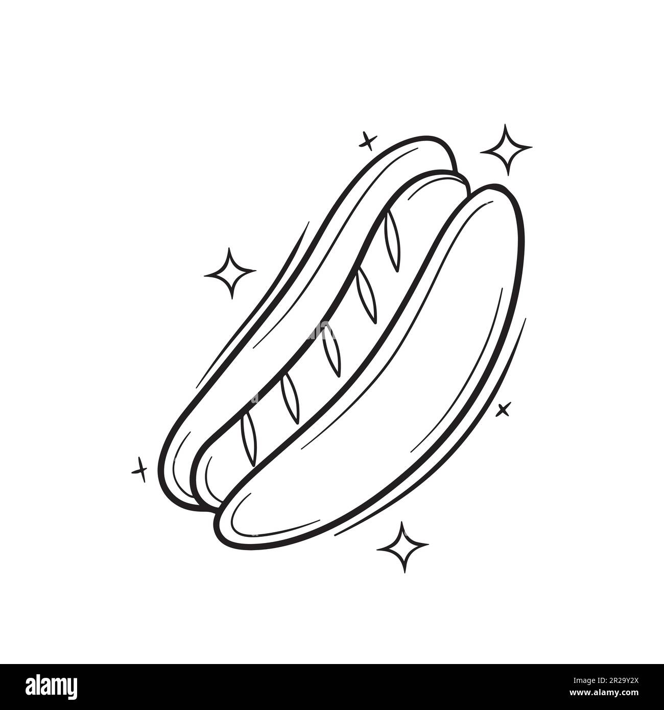 Hotdog disegnato a mano. Illustrazione dello schizzo vettoriale di Doodle Illustrazione Vettoriale