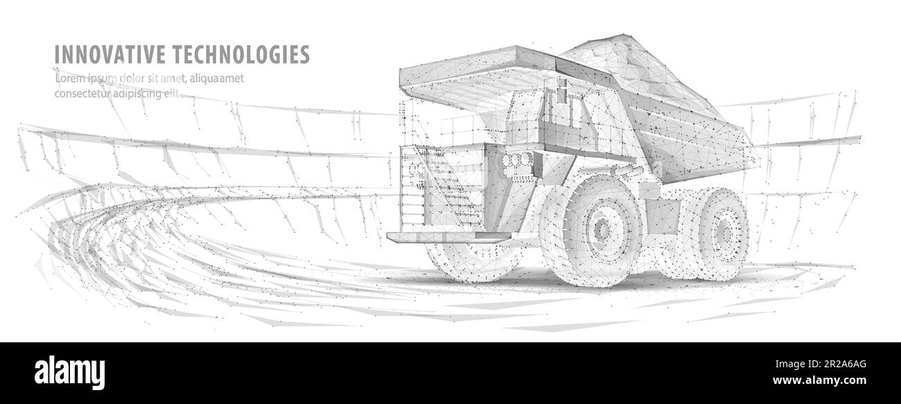 Dumper. Astratto 3D grande dumper in cava. Polo basso. Macchine minerarie, attrezzature industriali Illustrazione Vettoriale