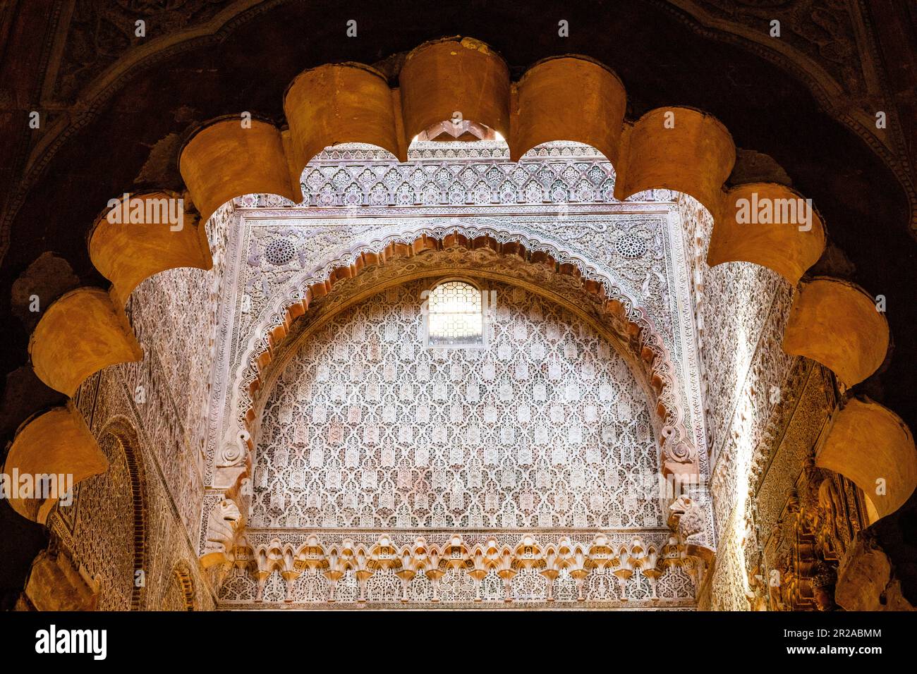 Spagna, Cordoba, Mezquita, conosciuta anche come la Grande Moschea di Cordoba. Dettagli interni di architettura moresca Foto Stock
