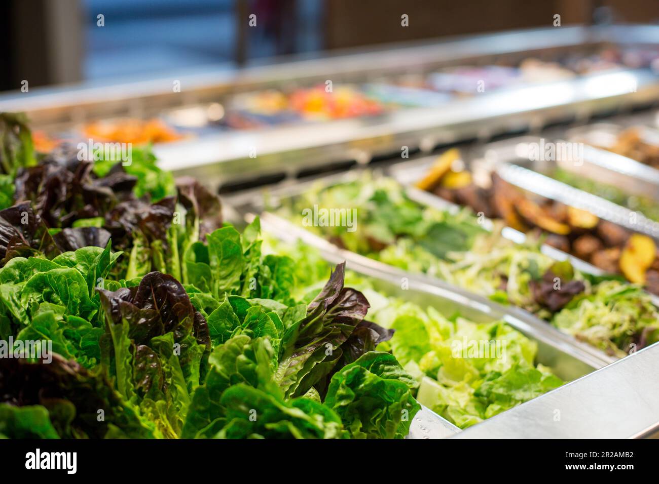 Primo piano di Romaine Lettuce in un salad bar Foto Stock