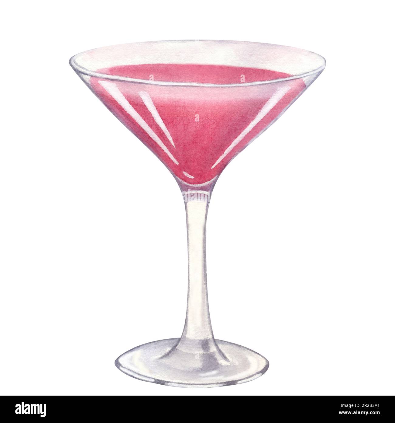 Cocktail alcolico tropicale sulla spiaggia rosa. Bevanda Martini. Illustrazione di acquerello disegnata a mano su sfondo bianco. Elemento di progettazione. Foto Stock