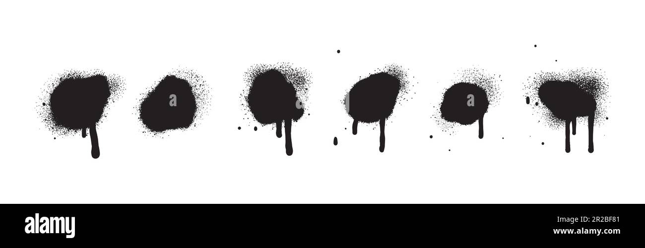 Vernice spray di colore nero o elemento di design graffiti sullo sfondo bianco della parete. Illustrazione Vettoriale