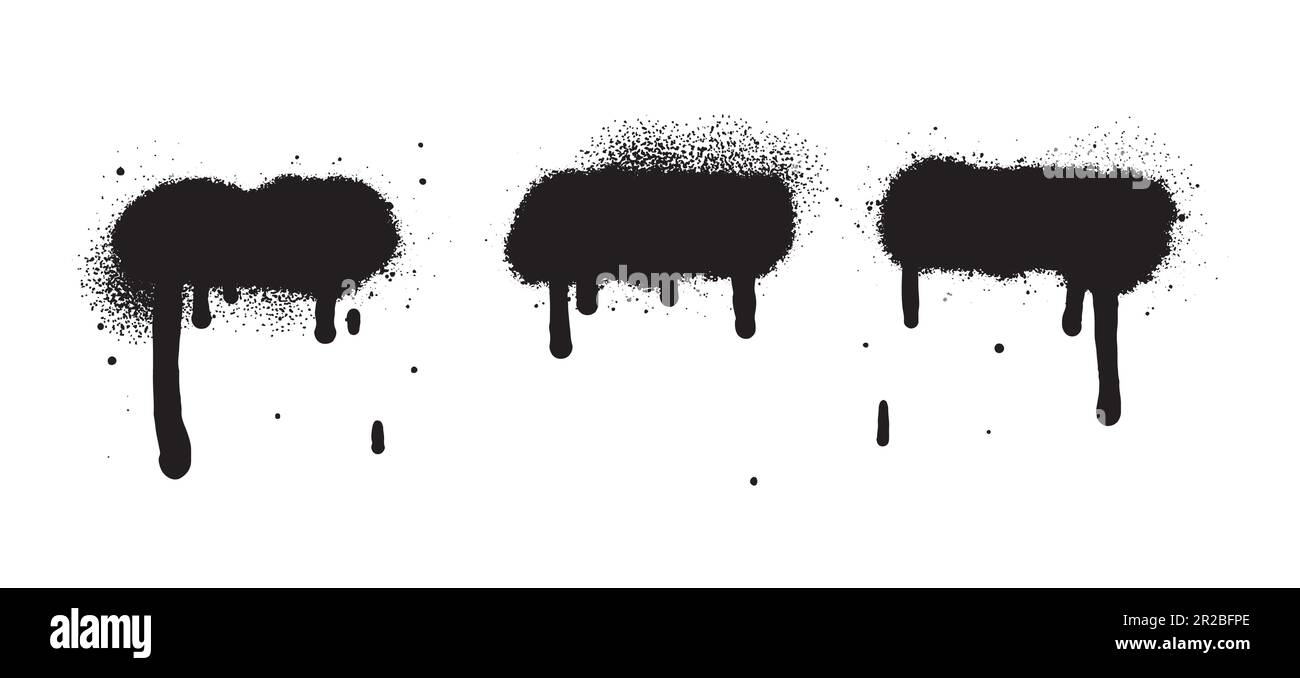 Vernice spray di colore nero o elemento di design graffiti sullo sfondo bianco della parete. Illustrazione Vettoriale