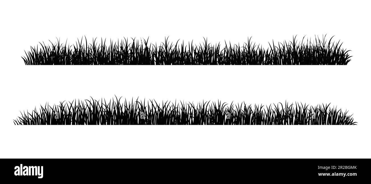 Set di silhouette in erba nera isolate su sfondo bianco. Erba fresca: Naturale, biologica, bio, marchio di qualità ecologica e forma. Illustrazione vettoriale. Illustrazione Vettoriale