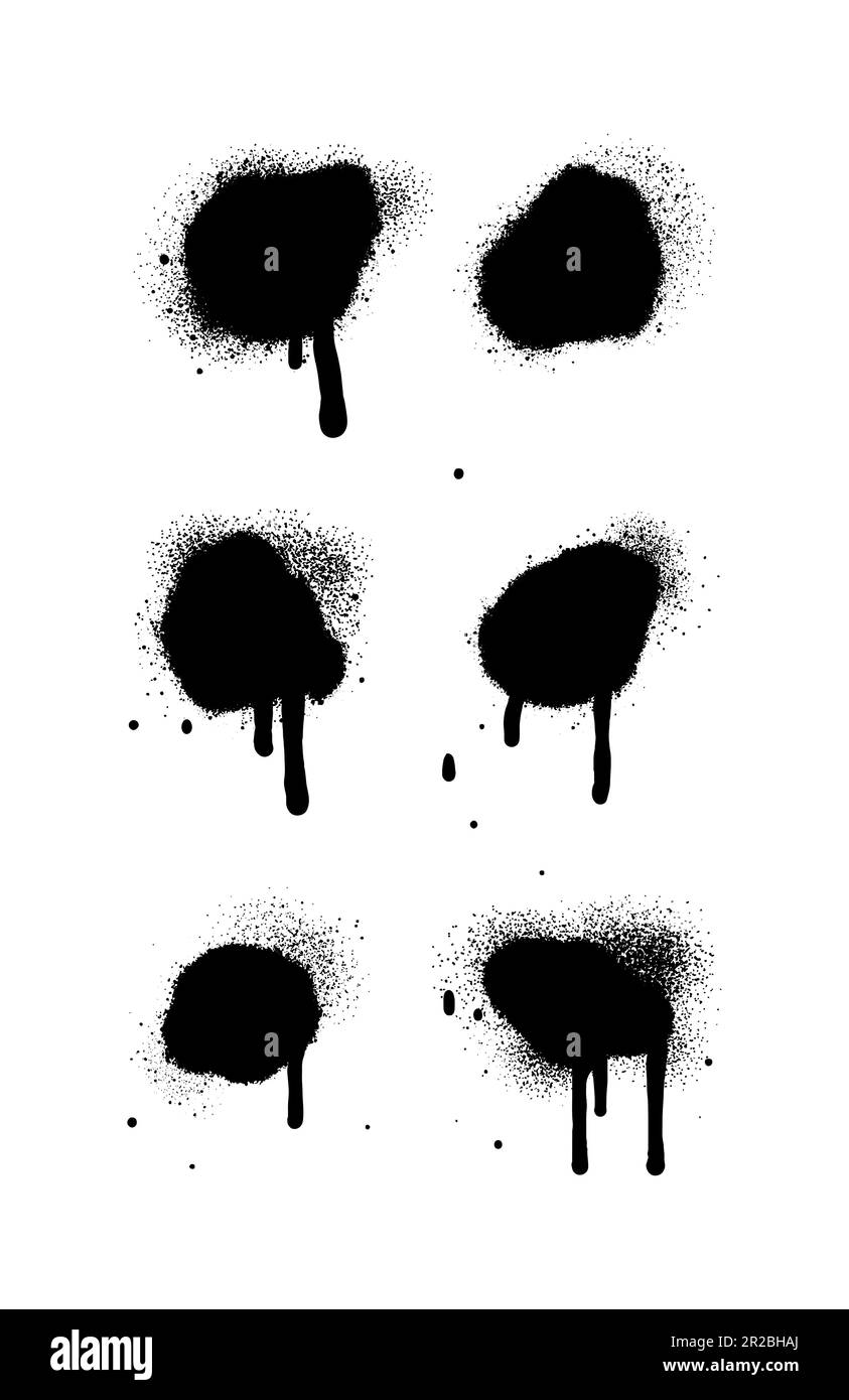 Vernice spray di colore nero o elemento di design graffiti sullo sfondo bianco della parete. Illustrazione Vettoriale