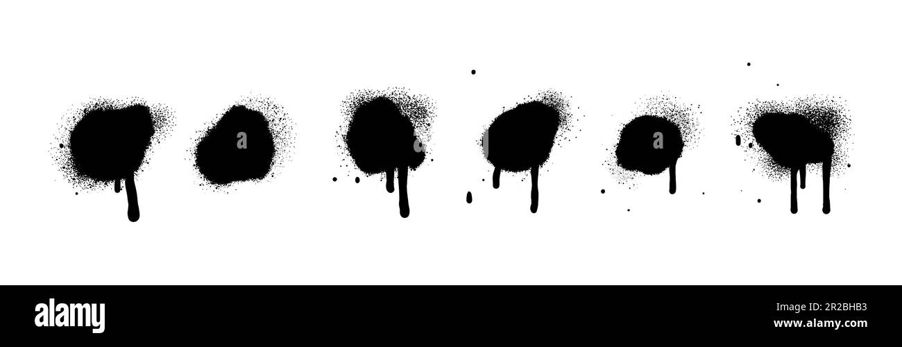 Vernice spray di colore nero o elemento di design graffiti sullo sfondo bianco della parete. Illustrazione Vettoriale