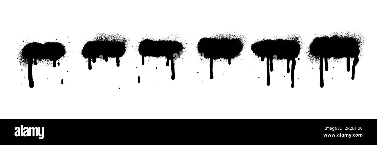 Vernice spray di colore nero o elemento di design graffiti sullo sfondo bianco della parete. Illustrazione Vettoriale