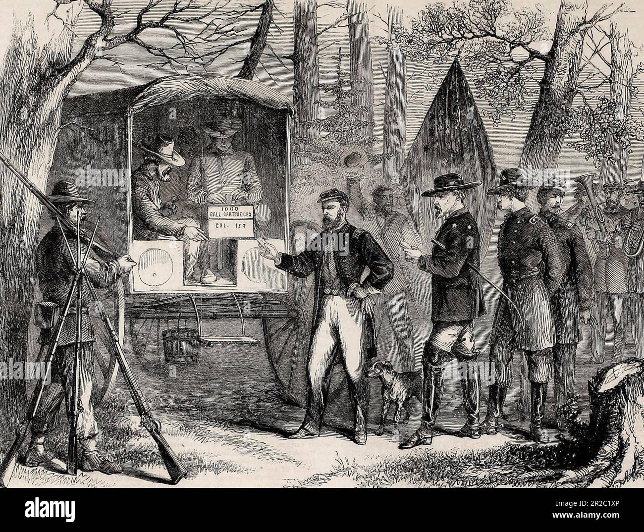 Giornata delle elezioni nell'Esercito dello Shenandoah - scena ai sondaggi - Generale Sheridan, Generale Crook, e altri ufficiali che gettano i loro voti - Guerra civile americana, 1864 Foto Stock