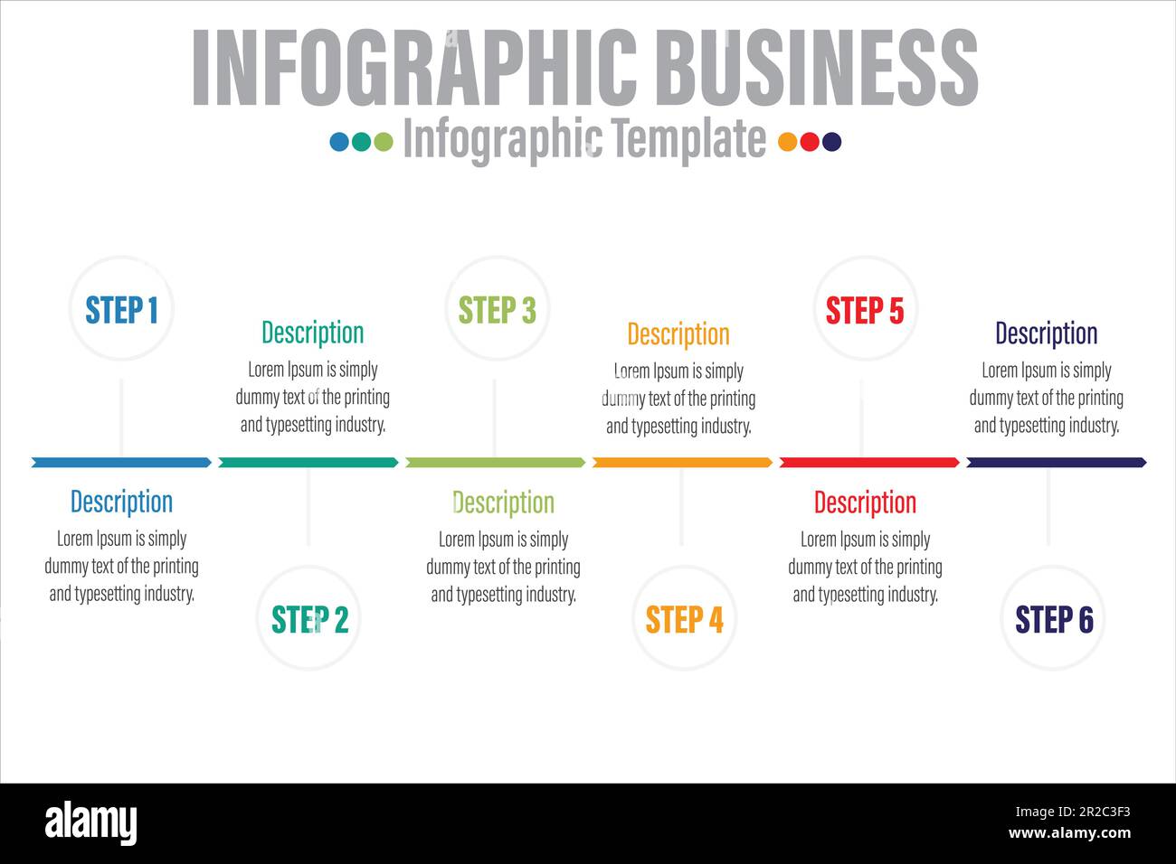 Sei 6 passi, sei 6 opzione Business info modello grafico con numero opzione flusso di lavoro quattro passi Illustrazione Vettoriale