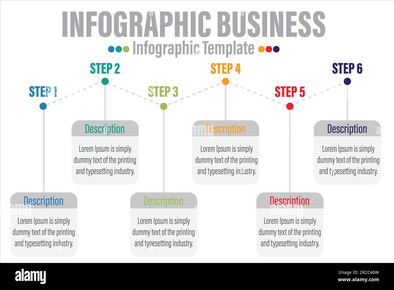 6 passi Modern Timeline diagramma calendario con opzione titolo , presentazione vettore infografica. Modello infografico per le aziende. Illustrazione Vettoriale
