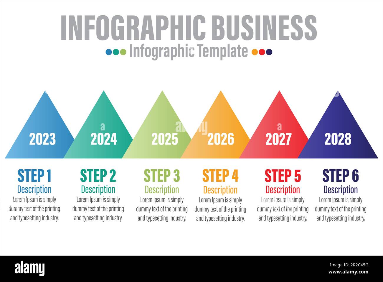 Infografica dello strumento di gestione strategica di sei 6 fasi, sei opzioni 6, scheda di valutazione bilanciata con concetto di modifica della forma a triangolo per la presentazione della diapositiva Illustrazione Vettoriale