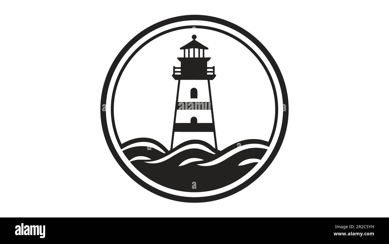 Modello con logo Lighthouse. Costruzione del vettore logo faro. Illustrazione Vettoriale
