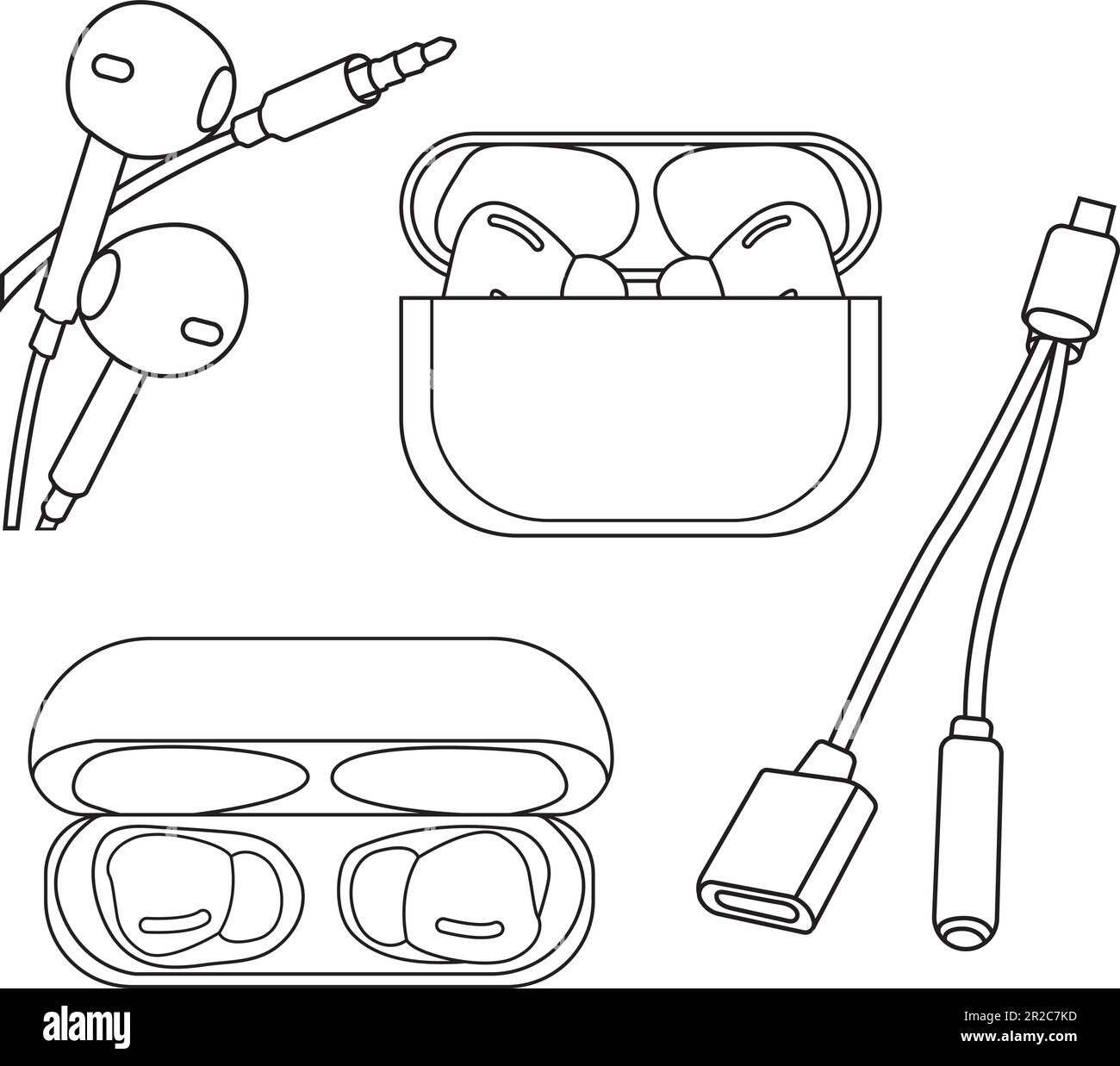 set di icone per cuffie wireless e bluetooth Illustrazione Vettoriale