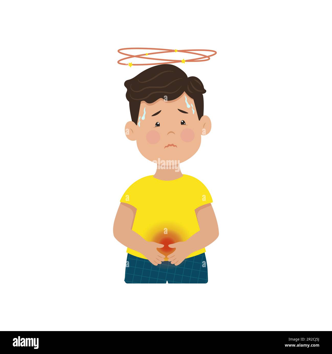 Nausea, dolore e vertigini in un bambino. Malattie dei bambini. Illustrazione vettoriale. Infezioni di capretto Illustrazione Vettoriale