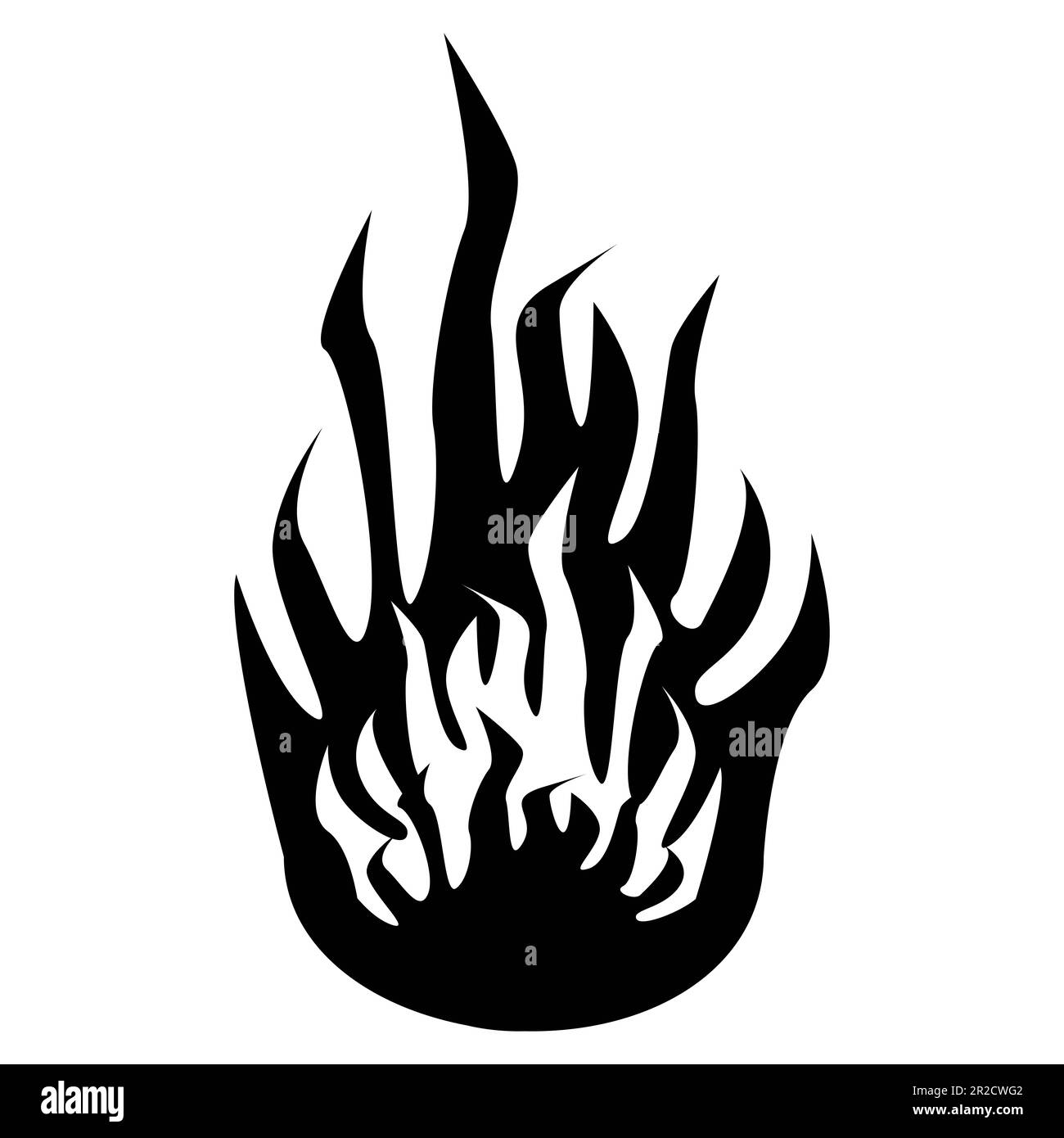 Silhouette a fiamma. Elementi in fiamme. Segnale antincendio. Illustrazione su sfondo bianco. Foto Stock