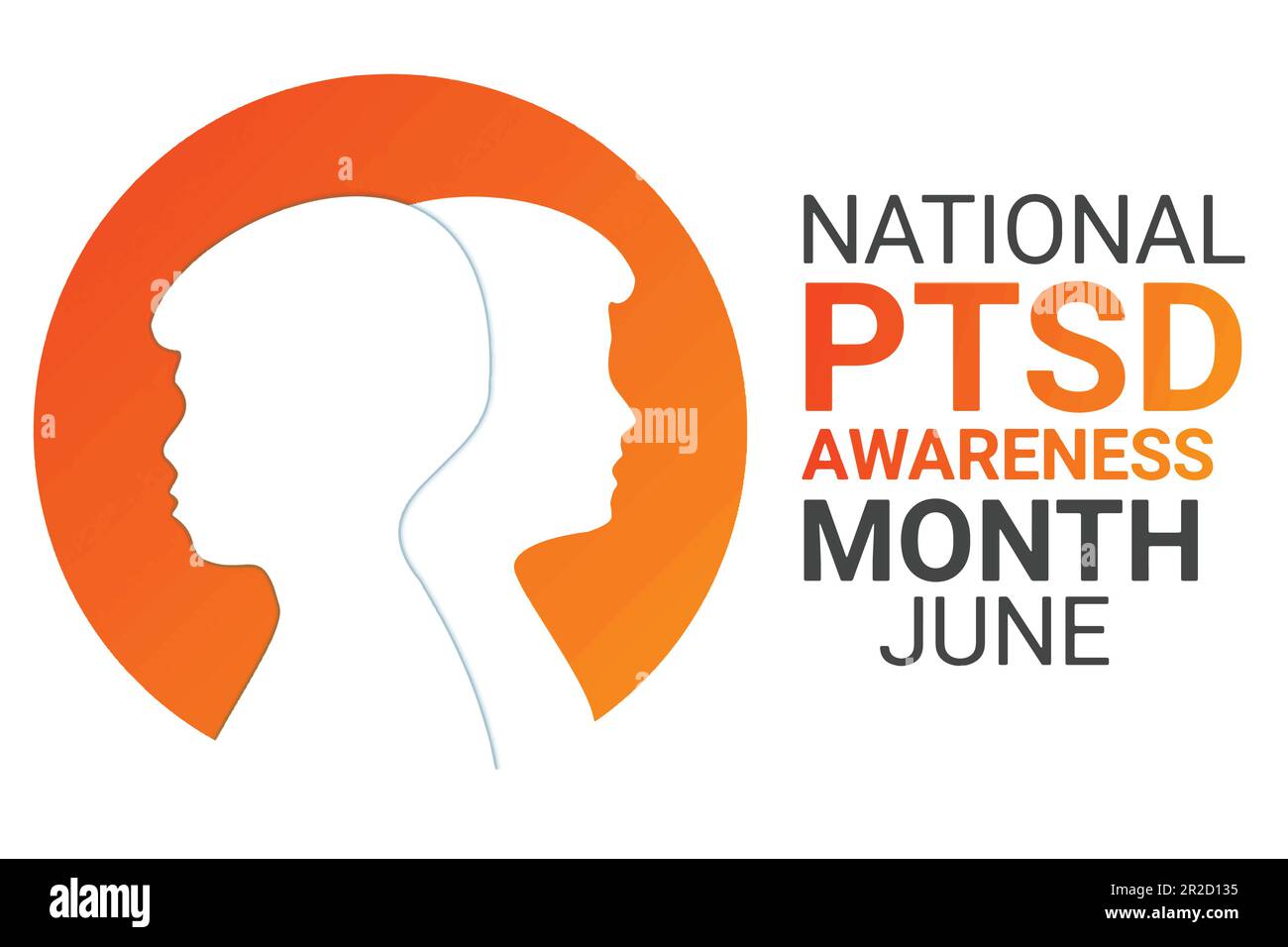 Mese nazionale di sensibilizzazione sui PTSD. Giugno. Illustrazione vettoriale adatta per biglietti d'auguri, poster e striscioni. Illustrazione Vettoriale