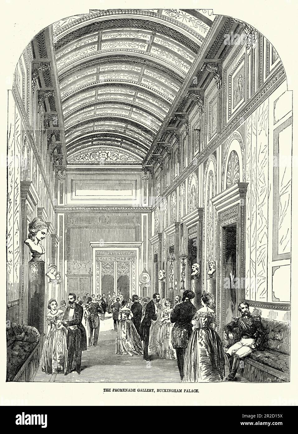 Illustrazione vintage della Galleria Promenade, Buckingham Palace, 1850s ° secolo, 19th ° Foto Stock