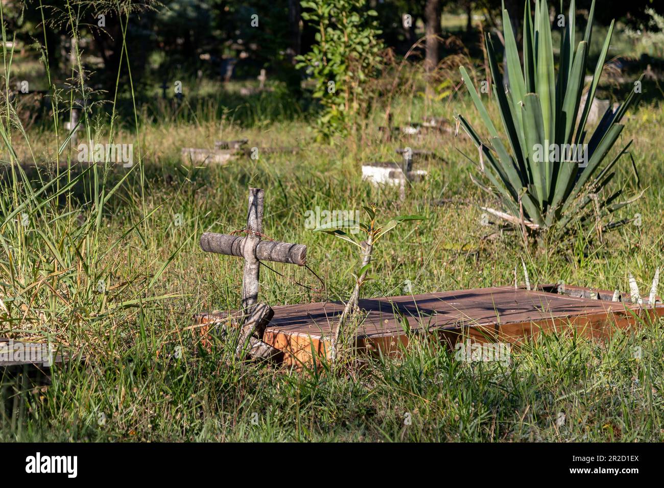 Vecchio cimitero abbandonato e dimenticato Foto Stock