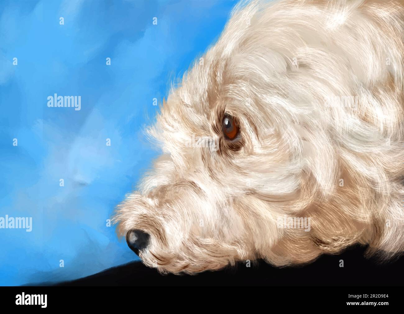 Ritratto dettagliato dipinto a mano di un cane da barbetta Illustrazione Vettoriale