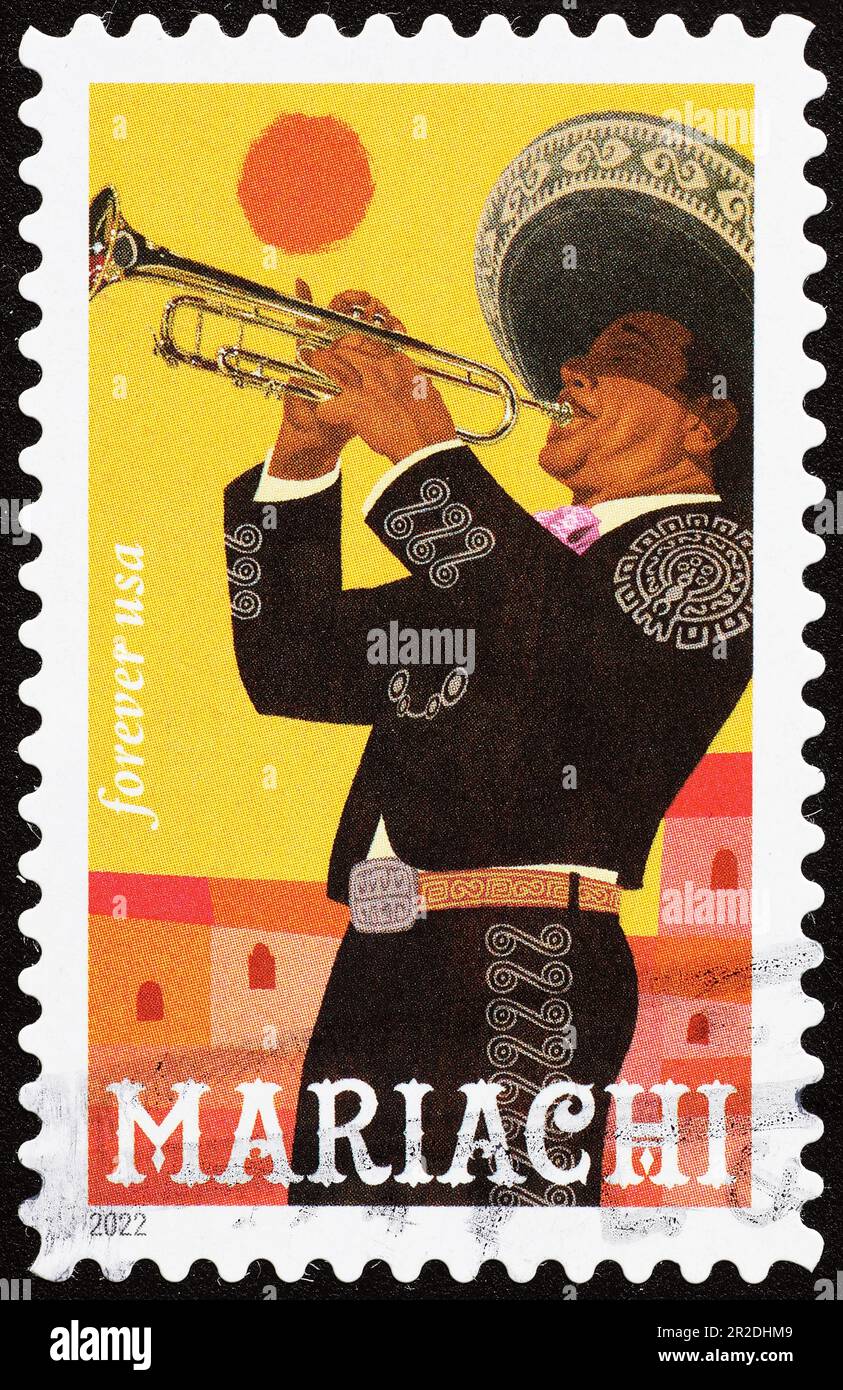 Immagine di mariachi sul francobollo americano Foto Stock
