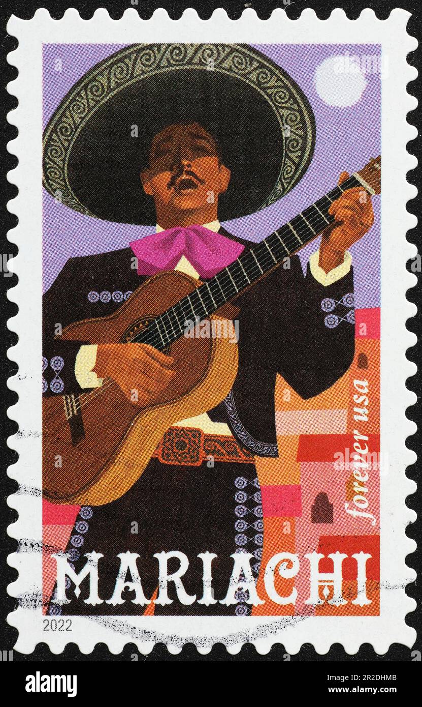 Immagine di mariachi sul francobollo americano Foto Stock