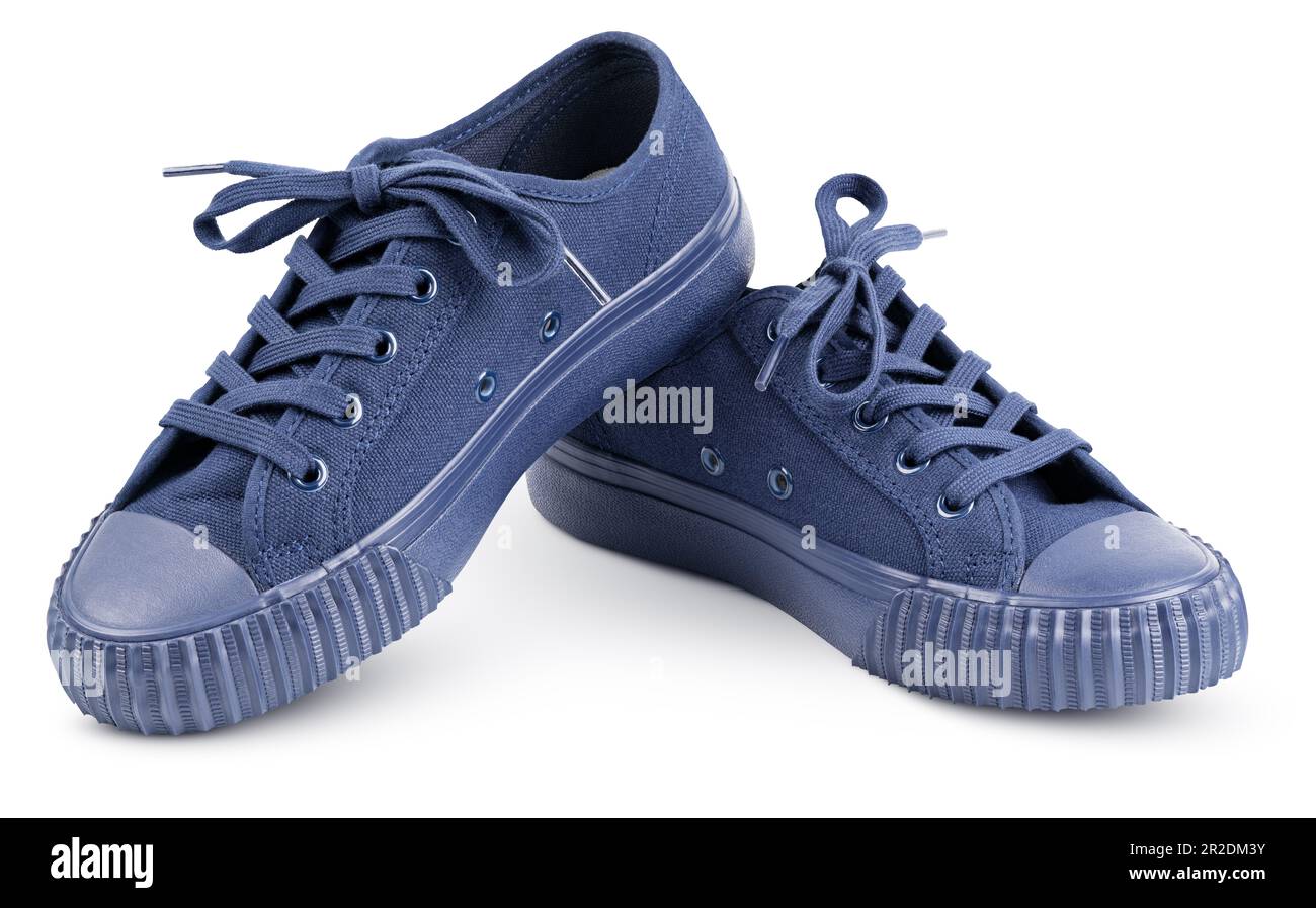 Sneaker casual blu isolate su sfondo bianco con motivo a clip. Profondità di campo completa Foto Stock