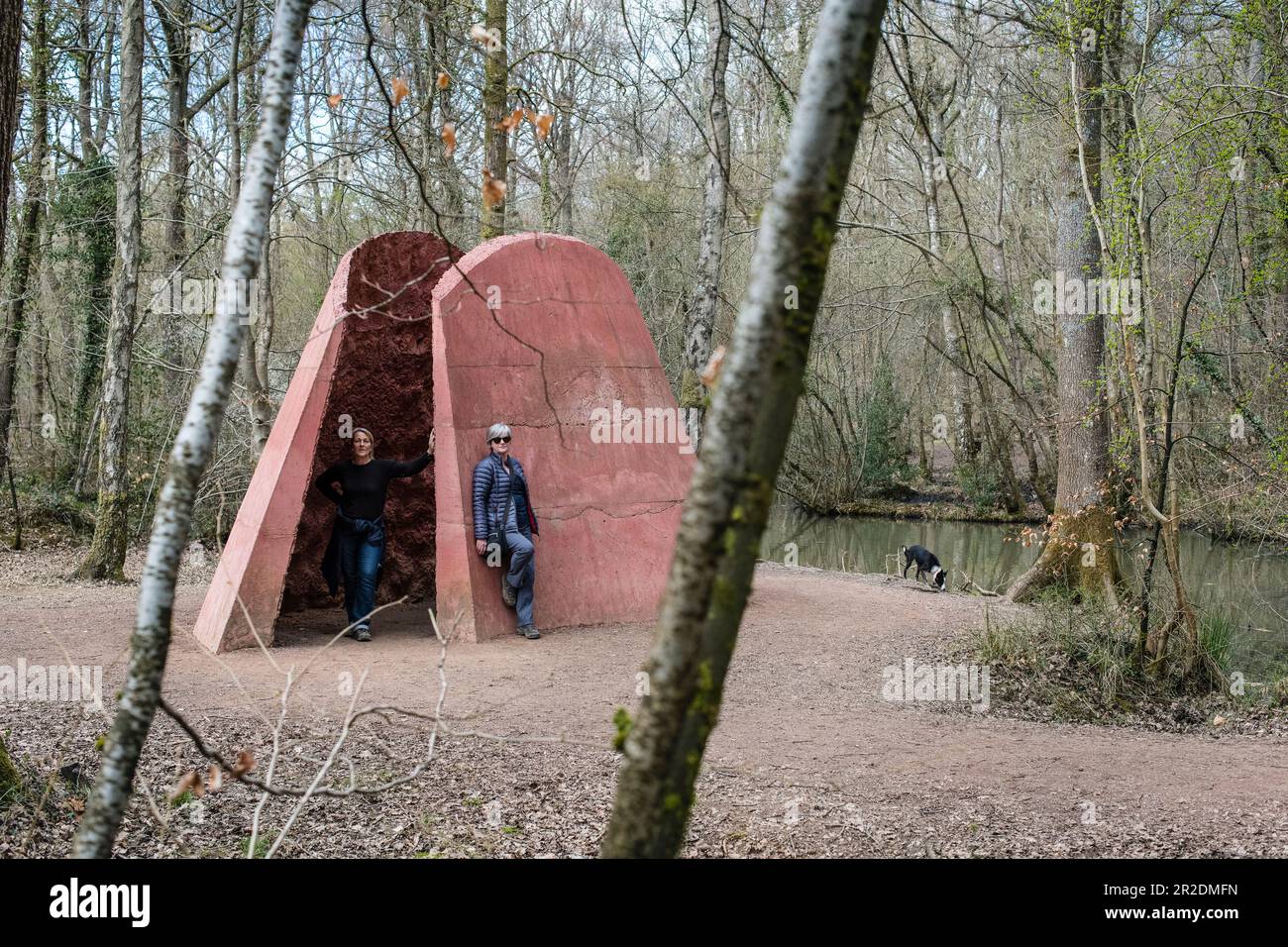 Sculture parco foresta di Dean, Natasha Rosling sculture nella foresta chiamata SOGLIA nel Gloucestershire Foto Stock