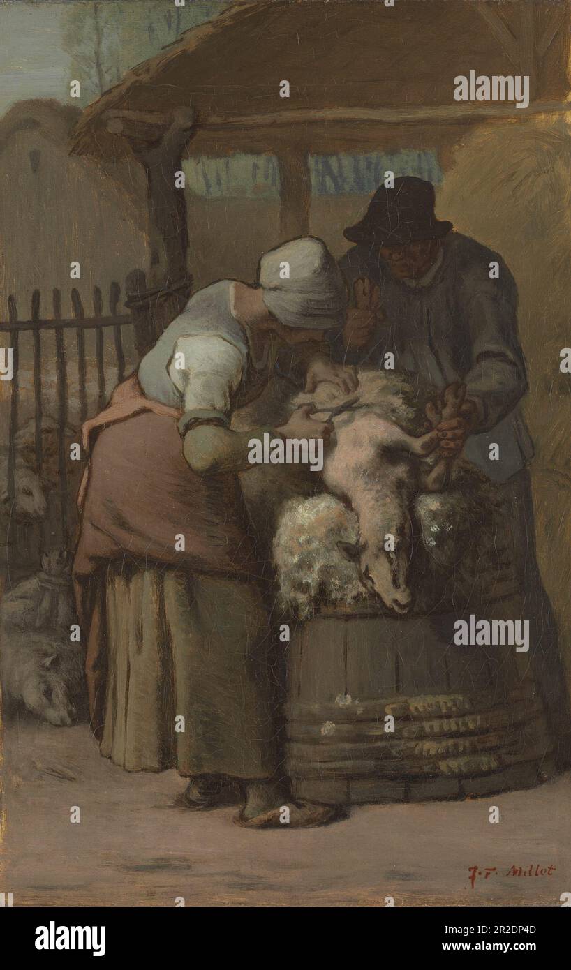 The sheepshearers Data: 1857/61 artista: Jean-Jean-Pierre Millet francese, 1814-1875 Foto Stock