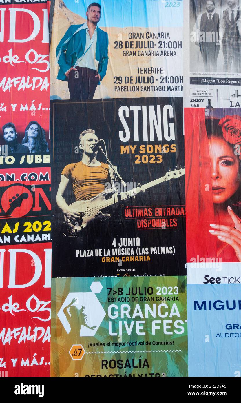 Poster del concerto Sting per il 2023 Tour delle mie canzoni a Las Palmas, Gran Canaria, Isole Canarie, Spagna Foto Stock