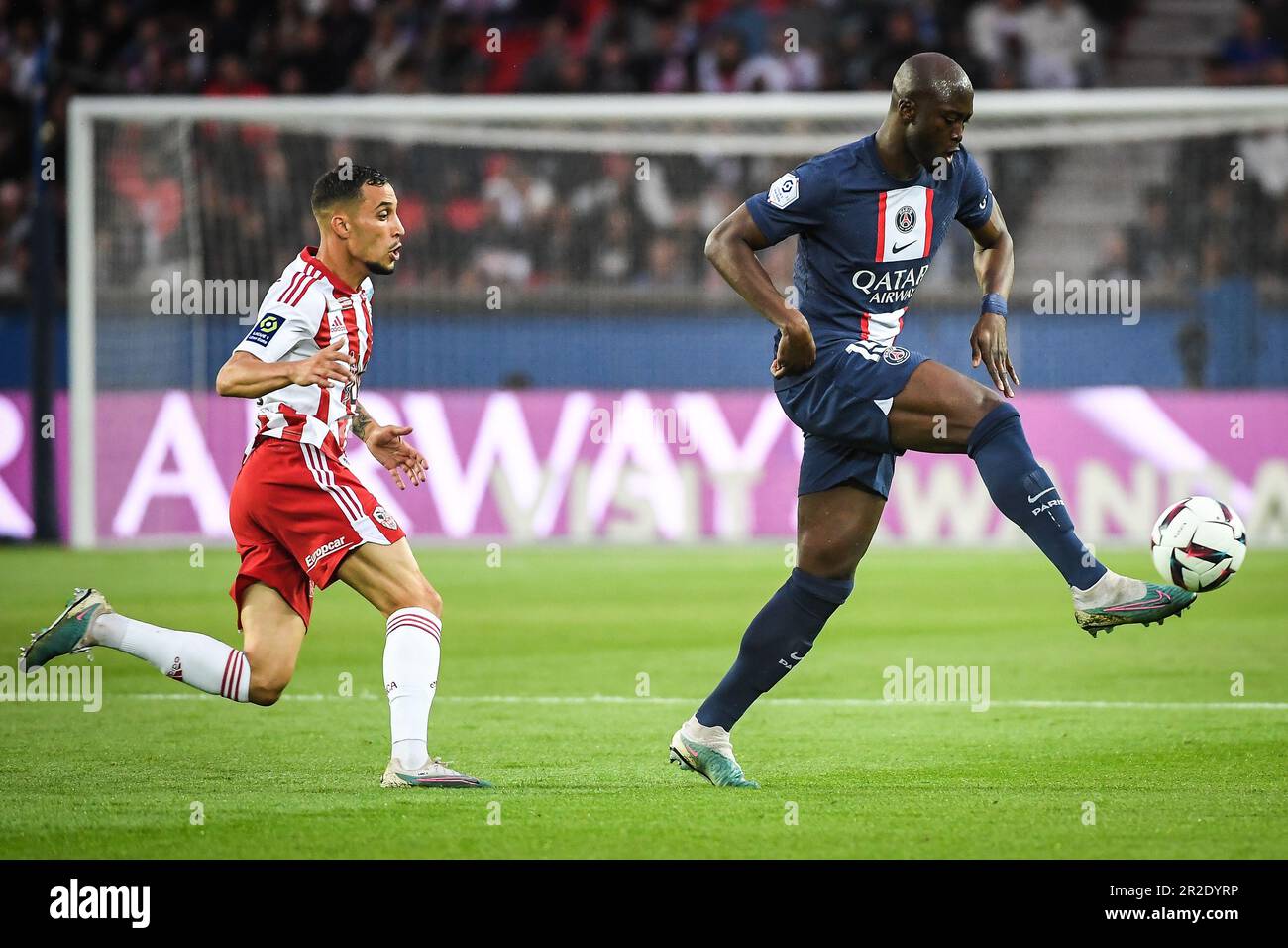 Parigi, Francia. 13th maggio, 2023. Michael BARRETO di Ajaccio e Danilo PEREIRA di PSG durante il campionato francese Ligue 1 partita di calcio tra Parigi Saint-Germain e l'AC Ajaccio il 13 maggio 2023 allo stadio Parc des Princes di Parigi, Francia - Foto Matthieu Mirville/DPPI Credit: DPPI Media/Alamy Live News Foto Stock