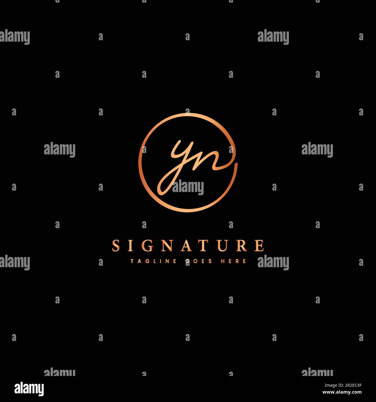 Y, N, YN lettera iniziale scritta a mano e logo vettoriale della firma. Modello aziendale con disegno a linee di forma rotonda Illustrazione Vettoriale