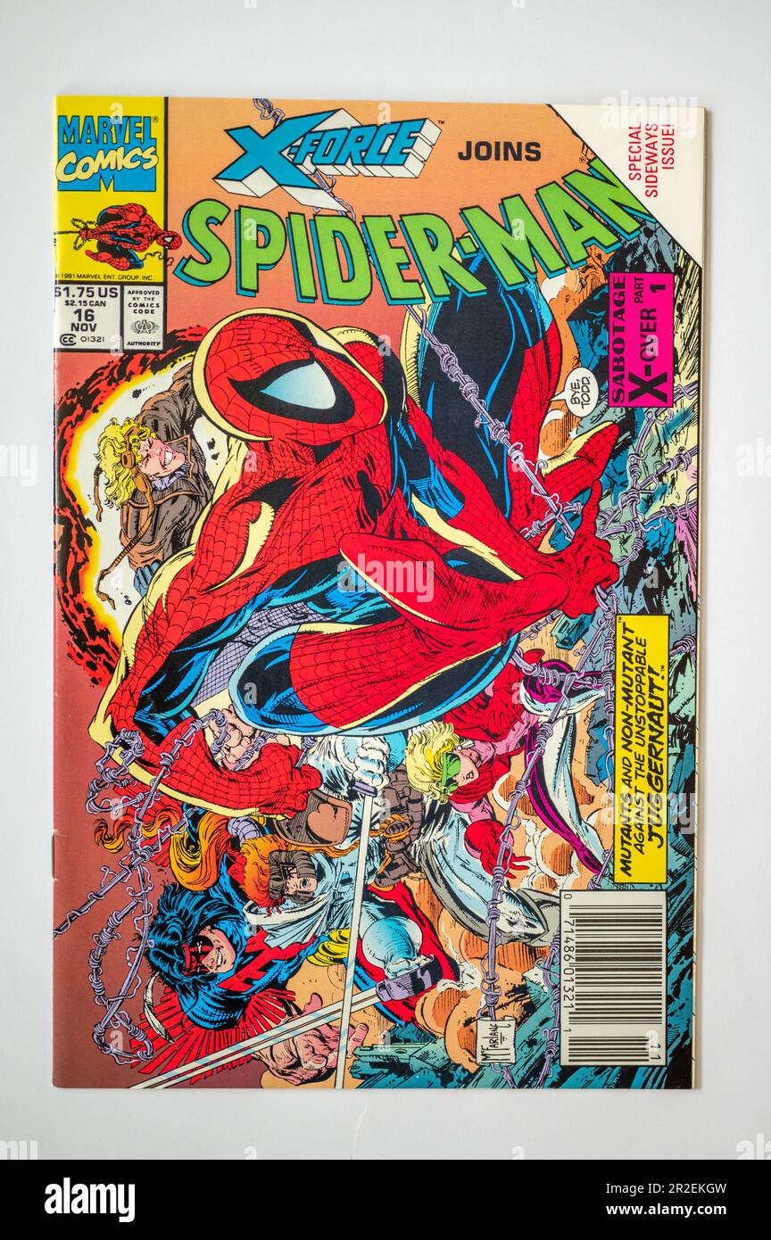 Calgary, Alberta - 17 maggio 2023: Copertine dei fumetti vintage Marvel Spiderman. Foto Stock