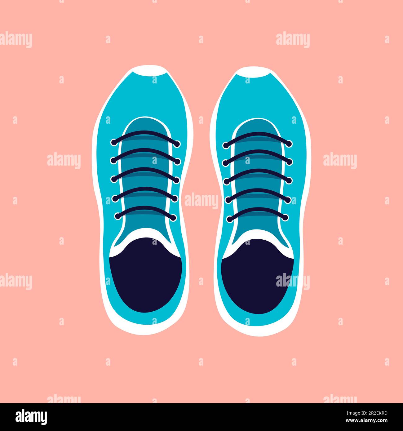 Sneakers top view in stile piatto alla moda. Icona scarpe sportive. Coppia di scarpe da running. Illustrazione vettoriale isolata su sfondo rosa Illustrazione Vettoriale