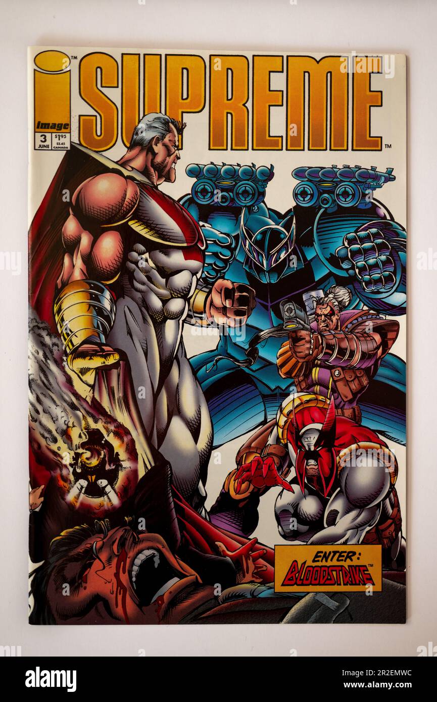 Calgary, Alberta - 17 maggio 2023: Cover di fumetti Supreme Image Comics vintage. Foto Stock