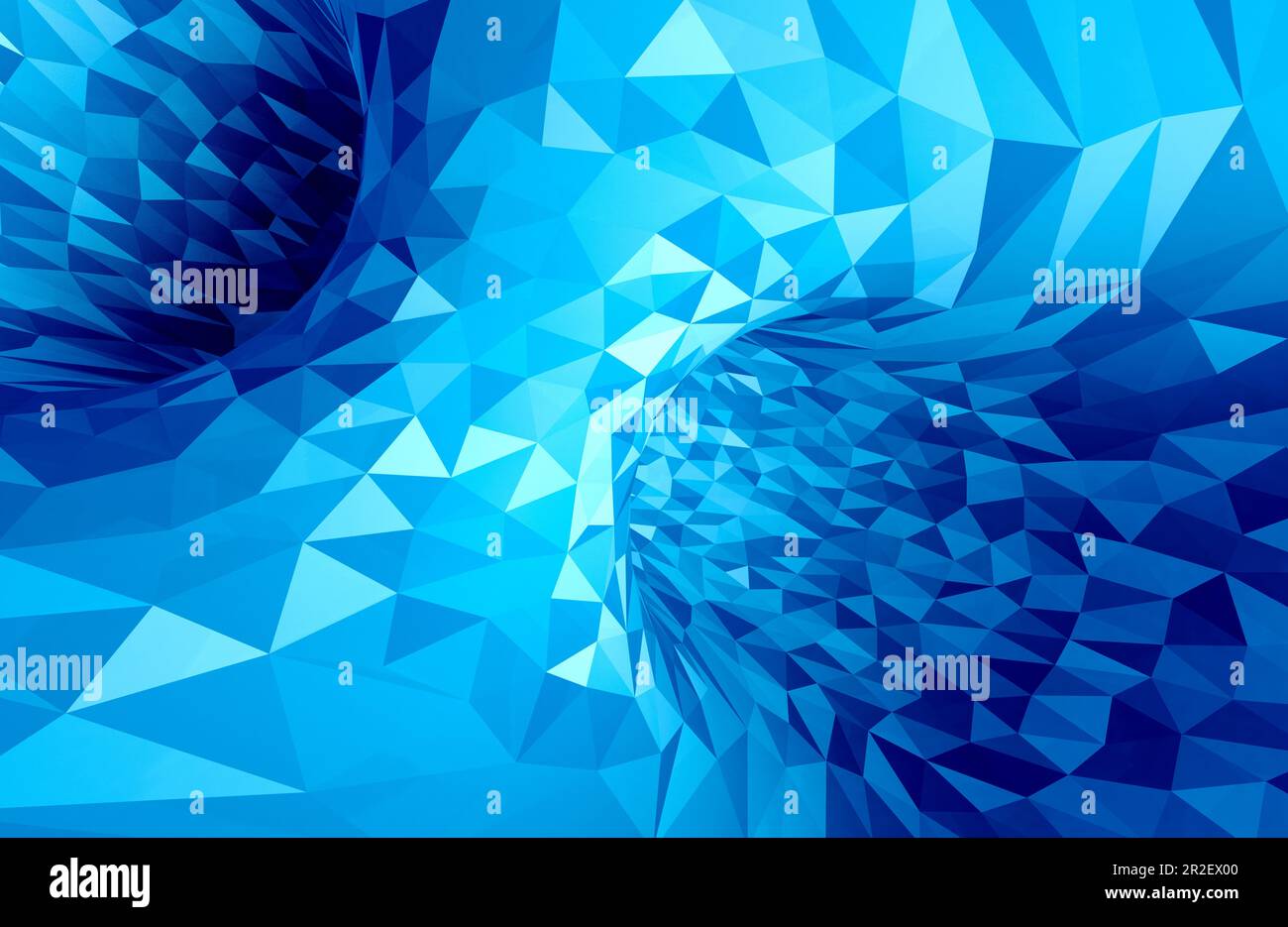 Tunnel o foro con forme triangolari astratte.Abstract basso sfondo poligonale in tonalità blu.illustrazione 3D. Foto Stock